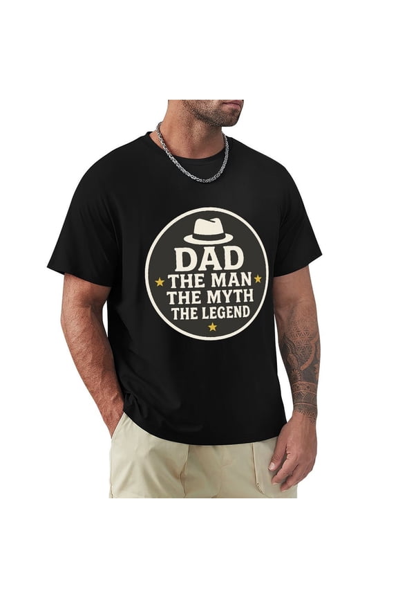 Dad The Man The Myth The Legend Men's HD Print Classic Short Sleeve T-Shirts Black Large