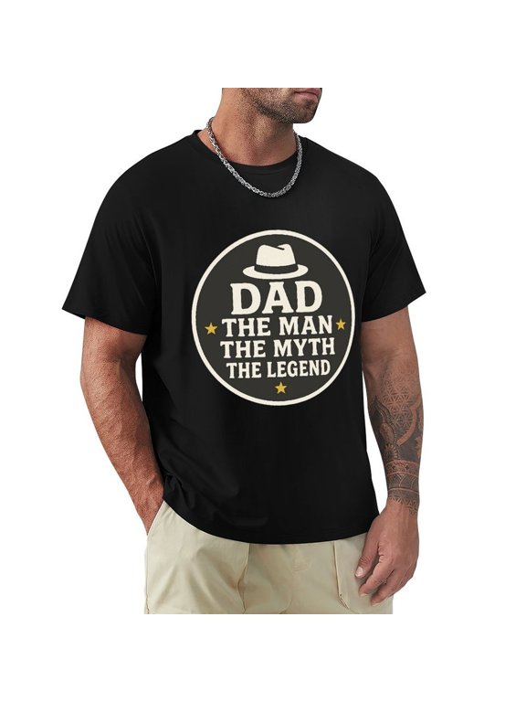 Dad The Man The Myth The Legend Men's HD Print Classic Short Sleeve T-Shirts Black Large