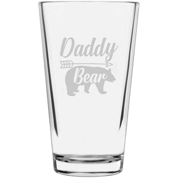 Dad Themed Daddy Bear Alternate Etched All Purpose 16oz Libbey Pint Glass
