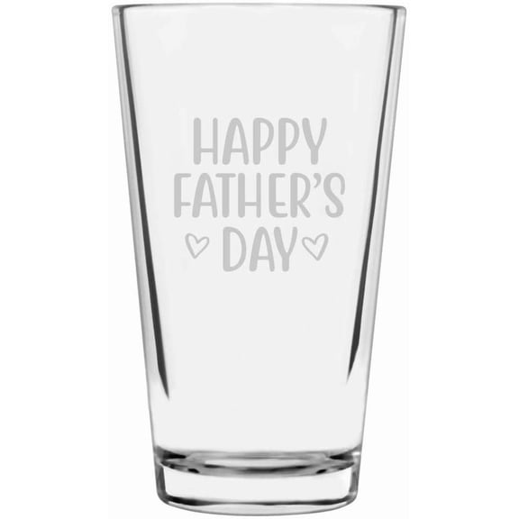 Dad Themed Happy Fathers Day Hearts Etched All Purpose 16oz Libbey Pint Glass