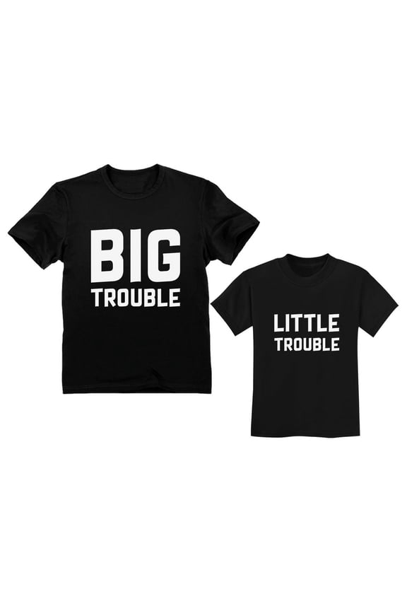 Dad Toddler Matching Set Big / Little Trouble Funny Father's Day Gifts For Dad Dad Black Large / Toddler Black 3T