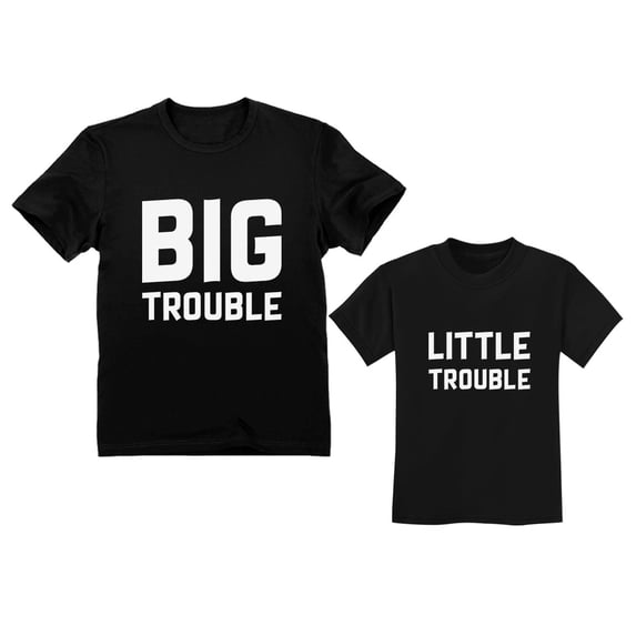 Dad Toddler Matching Set Big / Little Trouble Funny Father's Day Gifts For Dad Dad Black X-Large / Toddler Black 5/6