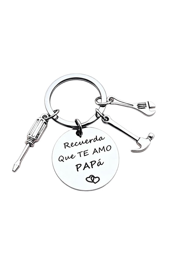 Dad Tool Keychain, Polished Silver Metal Screwdriver Hammer Wrench Charms, "Te Amo Papá" Pendant, Father's Day Gift for Dad