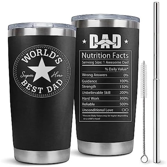 Dad Tumbler 20 Oz With Lid and Straw - Insulated Reusable Stainless Steel Cup - World''s Best Dad Ever Gift for Father''s Day, Birthday From Daughter, Son, Wife