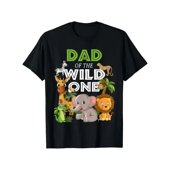 Dad of the Wild One Zoo Birthday Safari Jungle Animal T-Shirt Real One T-shirt Interesting Slang T-shirt 100% Pure Cotton Gift For Men Women Dad Mom and Friends Large Sizes Are
