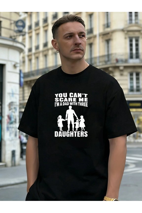 Dad With Three Daughters Graphic 100% Cotton Men's T-Shirt for Daily Casual Wear