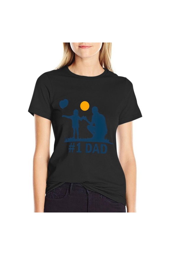 Dad Women’s Short Sleeve Cotton T-Shirt HD Graphic Printed Tee Casual Crew Neck Top M