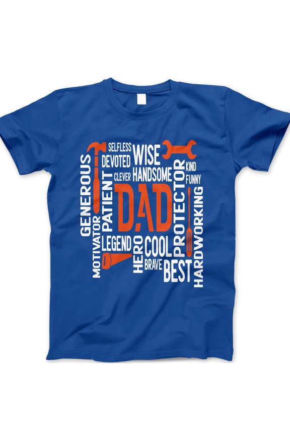 Dad Word Art T-Shirt – Toolbox Tools Graphic Tee with Motivational Words, Father’s Day Gift Shirt for Handy Dad, Cool Construction-Themed Dad Shirt
