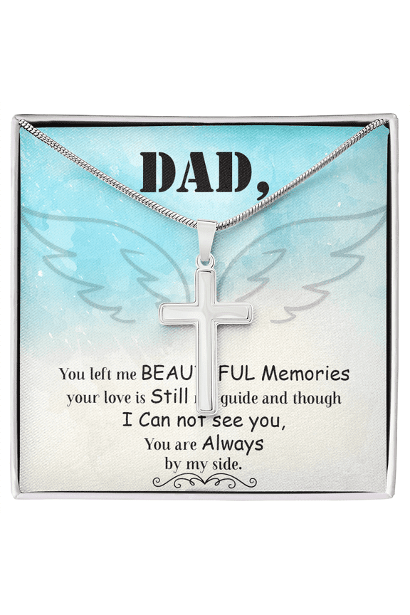 Dad You Left Me Dad Memorial Dad Memorial Cross Necklace Sympathy Loss of Father Condolence Message Card