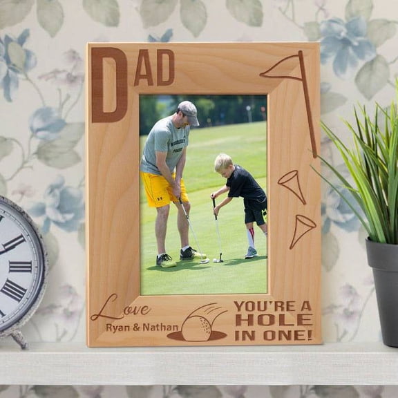 Dad You are a Hole in One Personalized Wooden Picture Frame 4" x 6" Brown (Vertical)