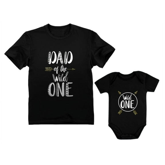 Dad and Baby Matching Clothes Wild One Dad Shirt Baby Bodysuit 1st Birthday Set Dad Black Medium / Baby Black 18M (12-18M)