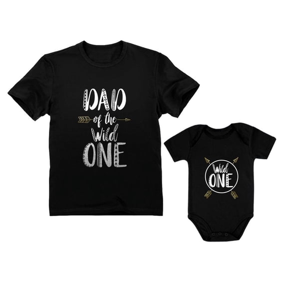Dad and Baby Matching Clothes Wild One Dad Shirt Baby Bodysuit 1st Birthday Set Dad Black X-Large / Baby Black 24M (18-24M)