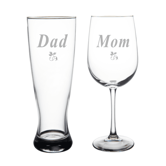 C&M Personal Gifts Dad 23 oz. Beer Pilsner and Mom 19 oz. Wine Glass Set - 2 Pieces