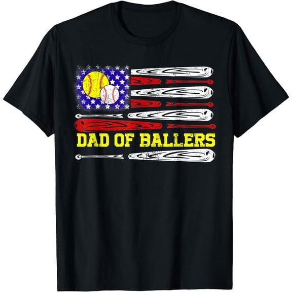 Dad of Ballers American flag Funny Baseball Dad Softball T-Shirt mens t shirt,black,women,funny,misfits,men,journey