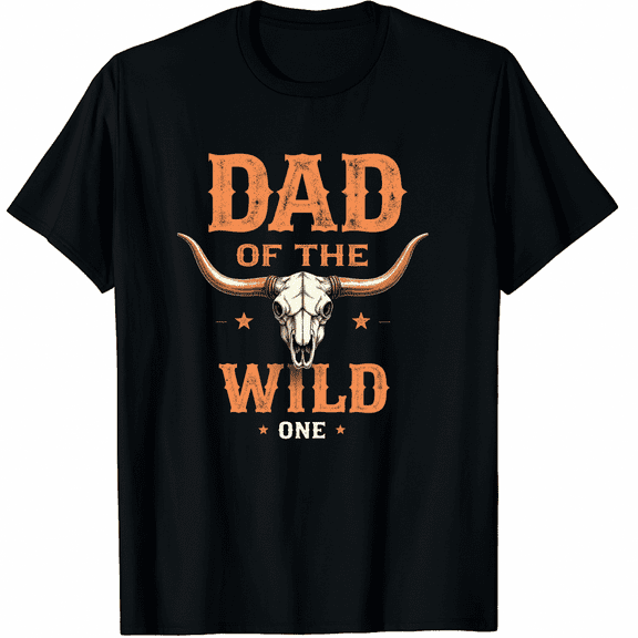 Dad of The Wild One Cowboy Western Rodeo Party Matching Graphic Black T-Shirt for Men and Women