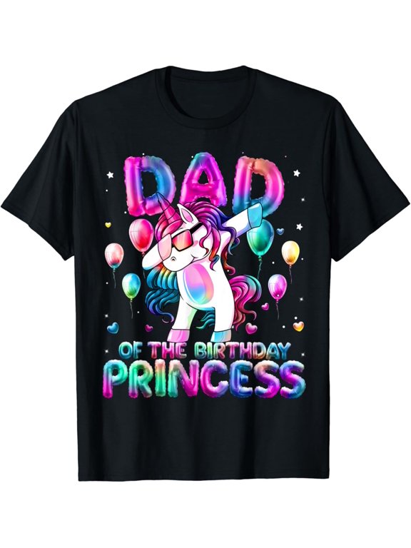 Dad of the Birthday Princess Girl Dabbing Unicorn Daddy T-Shirt Vintage Tee -Birthday Gifts