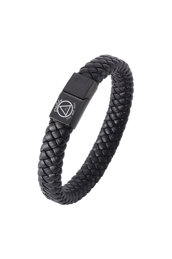 Dad's AA Sobriety Anniversary Gifts Inspirational Sober Recovering Leather Cuff Bracelet Bangle for Men Memorable Recovery Encouragement Jewelry for Father from Son Daughter, 8.07''