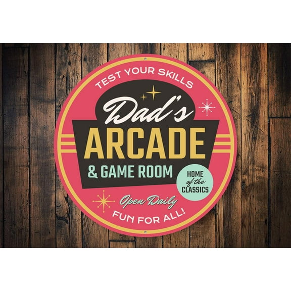 Dad's Arcade Novelty Sign, Metal Wall Decor - 12" Round