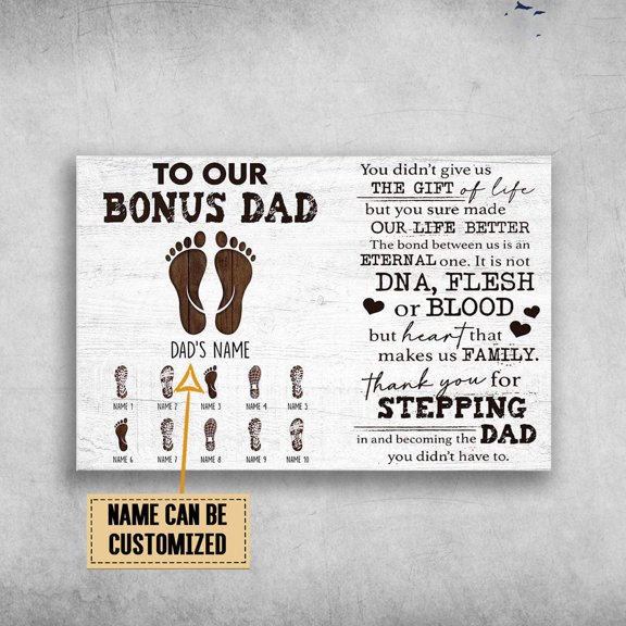 Dad's Feet, To Our Bonus Dad, You Didn't Give Up, The Gift Of Life Customized Personalized NAME 16 x 24 Inch Poster
