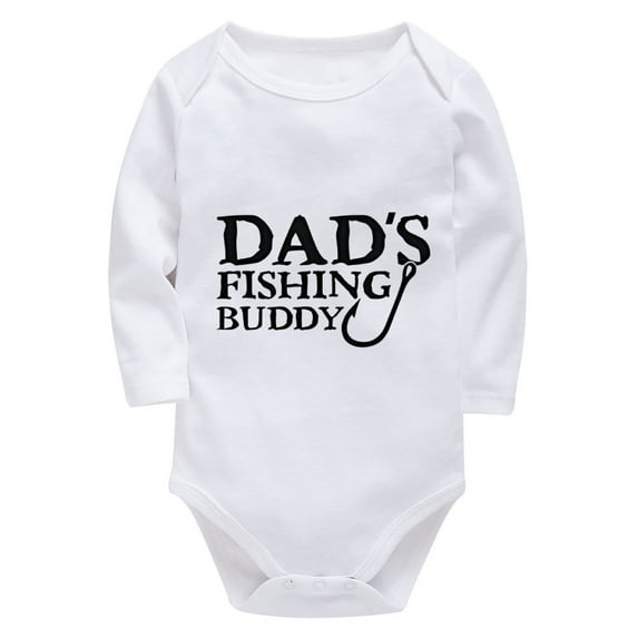 Dad's Fishing Buddy Outfit Newborn Short Sleeve Baby Body Suits White 24 Month Romper Boy