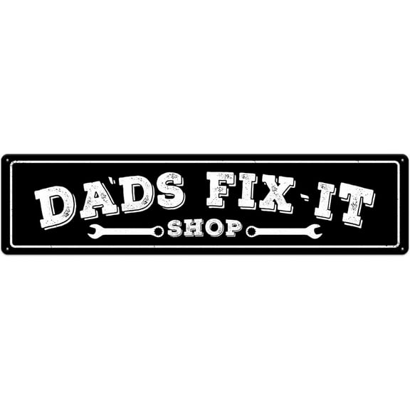 Dad's Fix-It Shop Metal Sign Vintage Street Tin Sign Wall Decor Retro Room Accessories Home Decorations Bar Signs Garage Rules Indoor & Outdoor Decorative Plaque Funny Mechanic Gifts 4"x16"