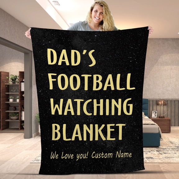 Dad's Football Watching Blanket Personalized Custom Name, Father's Day Gift, Birthday Gift for Dad