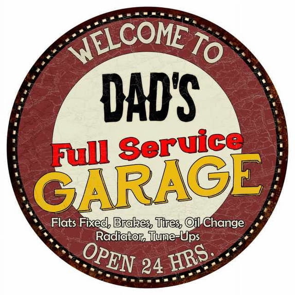 Dad's Full Service Garage 14" Round Metal Sign Man Cave Decor 100140037032