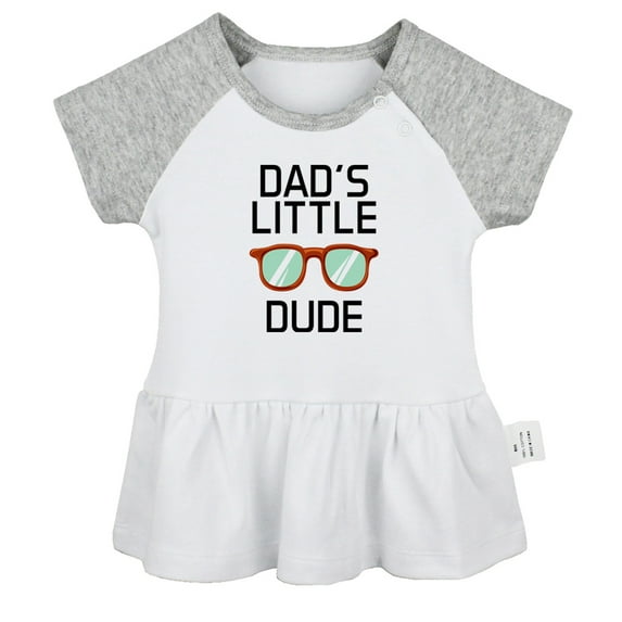 Dad's Little Dude Funny Dresses For Baby, Newborn Babies Skirts, Infant Princess Dress, 0-24M Kids Graphic Clothes (Gray Raglan Dresses, 12-18 Months)