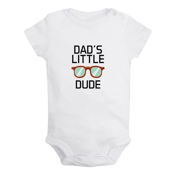 Dad's Little Dude Funny Rompers For Babies, Newborn Baby Unisex Bodysuits, Infant Jumpsuits, Toddler 0-12 Months Kids One-Piece Oufits (White, 0-6 Months)