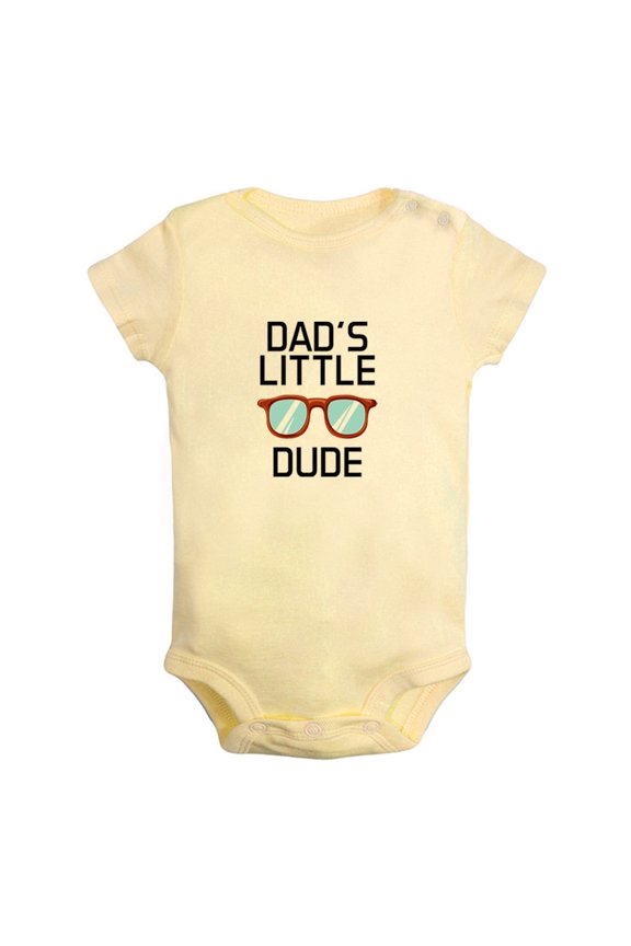 Dad's Little Dude Funny Rompers For Babies, Newborn Baby Unisex Bodysuits, Infant Jumpsuits, Toddler 0-12 Months Kids One-Piece Oufits (Yellow, 0-6 Months)
