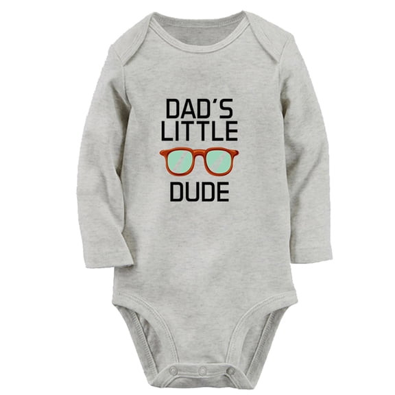 Dad's Little Dude Funny Rompers, Newborn Baby Unisex Bodysuits, Infant Jumpsuits, Toddler 0-12 Months Kids Long Sleeves Oufits (Gray, 6-12 Months)