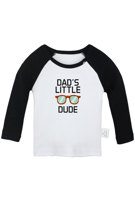 Dad's Little Dude Funny T shirt For Baby, Newborn Babies T-shirts, Infant Tops, 0-24M Kids Graphic Tees Clothing (Long Black Raglan T-shirt, 0-6 Months)