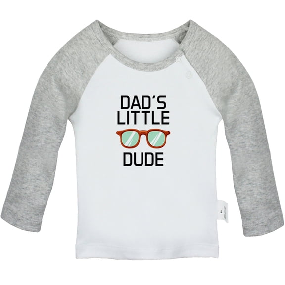 Dad's Little Dude Funny T shirt For Baby, Newborn Babies T-shirts, Infant Tops, 0-24M Kids Graphic Tees Clothing (Long Gray Raglan T-shirt, 18-24 Months)