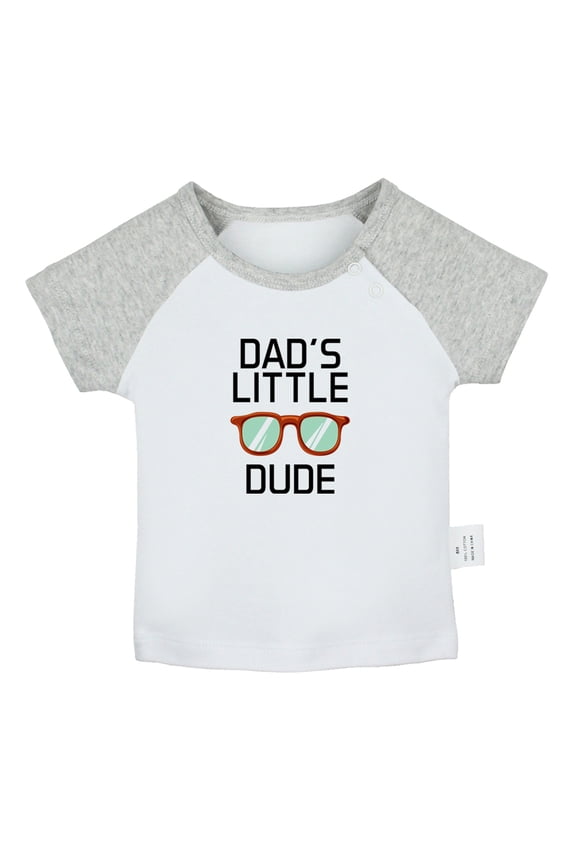 Dad's Little Dude Funny T shirt For Baby, Newborn Babies T-shirts, Infant Tops, 0-24M Kids Graphic Tees Clothing (Short Gray Raglan T-shirt, 0-6 Months)