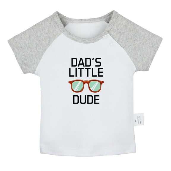 Dad's Little Dude Funny T shirt For Baby, Newborn Babies T-shirts, Infant Tops, 0-24M Kids Graphic Tees Clothing (Short Gray Raglan T-shirt, 6-12 Months)