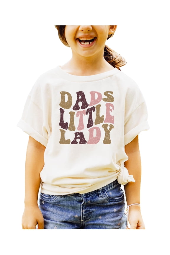 Dad's Little Lady Shirt for Girls Retro Distressed Daddy's Girl Tee for Toddlers and Kids Natural Shirt 18 Months