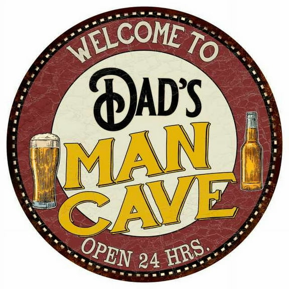 Dad's Man Cave 14" Round Metal Sign Kitchen Bar Wall Decor 100140035032