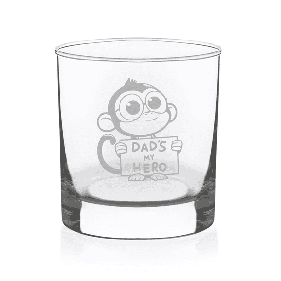C&M Personal Gifts 11 oz Dad's My Hero with Monkey Design Whiskey Rocks Glass  - Dad Themed Gift