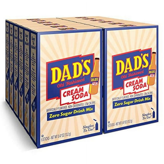 Dad's Old Fashioned Cream Soda Singles To Go Sugar Free Powder Drink Mix 6 Sticks Per Box, 12 Boxes (72 Total Sticks)