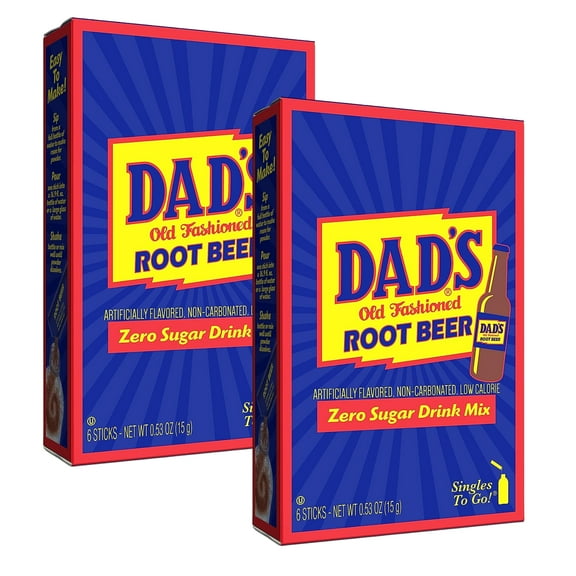 Dad's Old Fashioned Root Beer On the Go Powder Drink Mix Sugar-Free Low Calories Refreshing Water Enhancer for Home Office Lunch Gym Picnic Outdoor Summer BBQ Cookouts Drinks Beverages 6ct - 2 Boxes