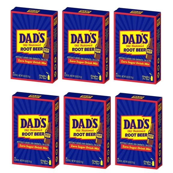 Dad's Old Fashioned Root Beer - Singles To Go Sugar Free Powdered Drink Mix - Pack of 6-6 Boxes with 6 Sticks Per Box - 36 Total Packets - Low Calorie