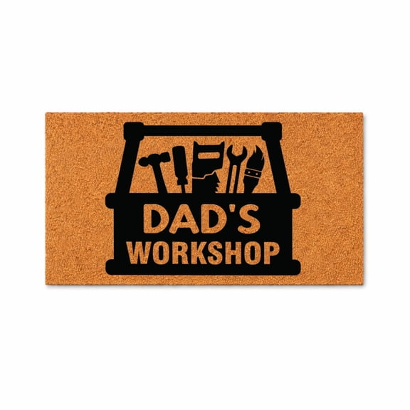 Dad's Workshop Doormat, Tool Box Graphic Entrance Mat, Indoor Outdoor Door Mat (16x24 inches) WoodByStu 5903