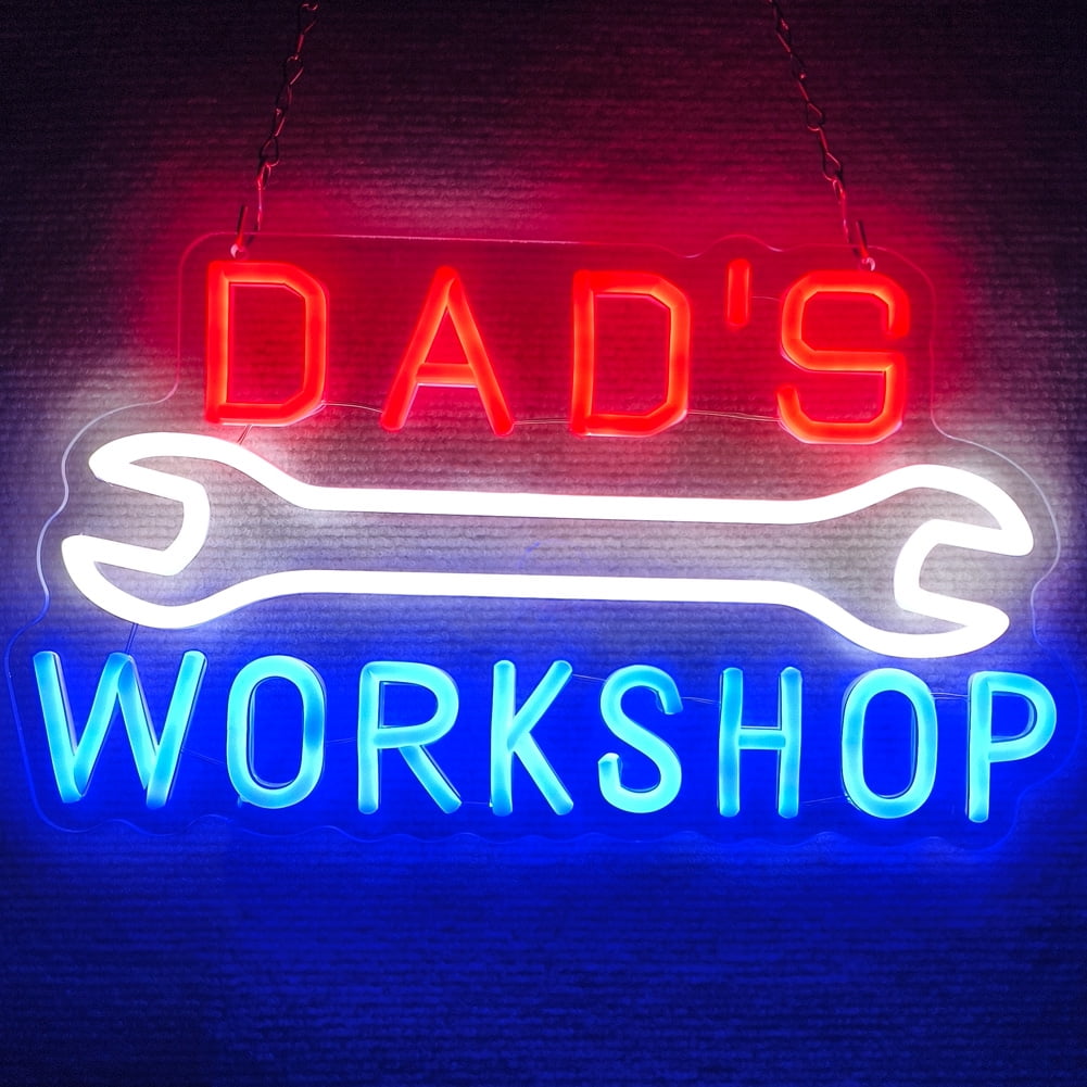 Dad's Workshop Neon Sign,Garage Car Signs neon Light for Man Cave Auto Repair Shop Workshop Birthday Father Gift Decor