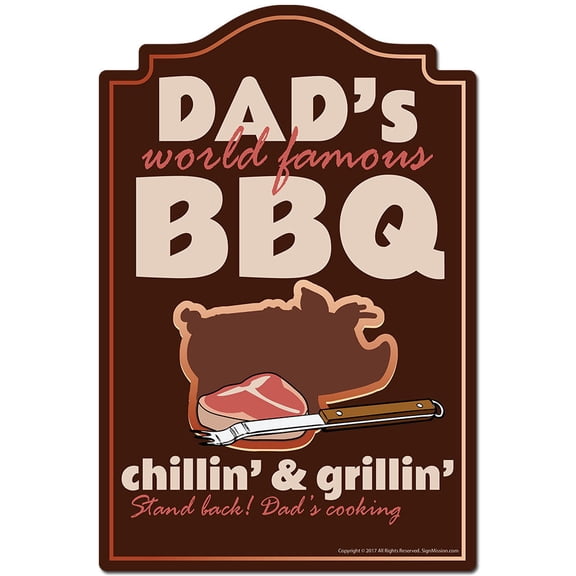 Dad's World Famous Bbq Novelty Sign | Indoor/Outdoor | Funny Home Decor for Garages, Living Rooms, Bedroom, Offices | SignMission personalized gift