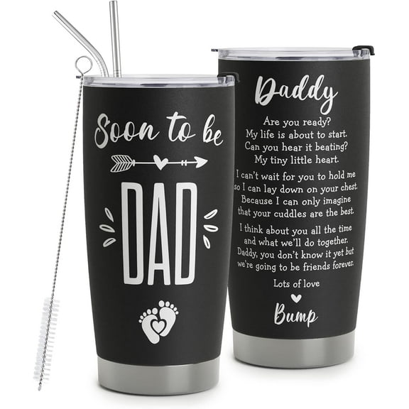 Dad to Be Stainless Steel Tumbler 20oz - First Fathers Day Gift From Baby - Pregnancy Announcement - Baby Reveal for Husband
