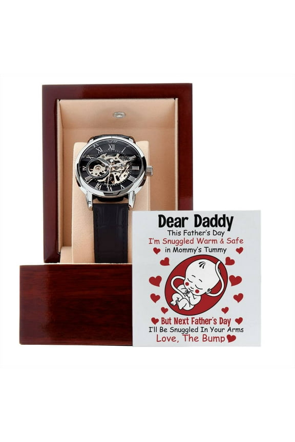 Dad to be Openwork Watch - Gift From Bump - Father's Day Gift From Bump - Men's Openwork Watch - Mahogany Gift Box