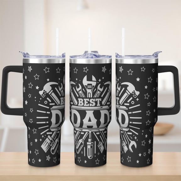 Dad tumbler 40 oz tumbler with handle and straw 304 stainless steel travel cup coffee mug water bottle suitable as a gifts for men Father's Day gift