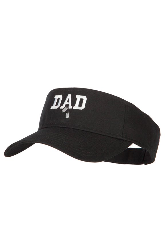 Dad with Military Dog Tags Embroidered Cotton Twill Sun Visor - Black OSFM
