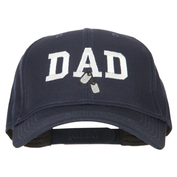 Dad with Military Dog Tags Embroidered Solid Cotton Pro Style Cap - Navy OSFM