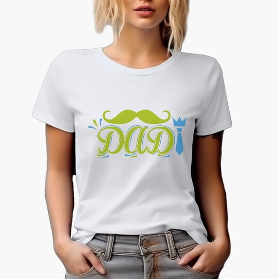 Dad with Mustache, Crown & Necktie, White T-Shirt, 3XL